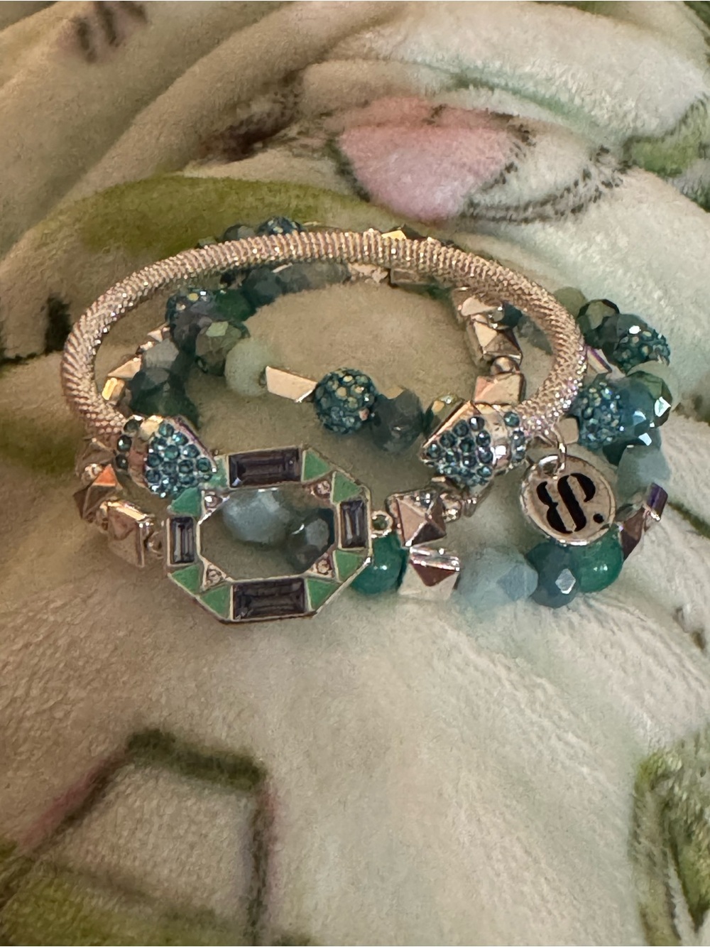 Teal Beaded Stack Bracelet Set with Silver Accents - Women's Jewelry